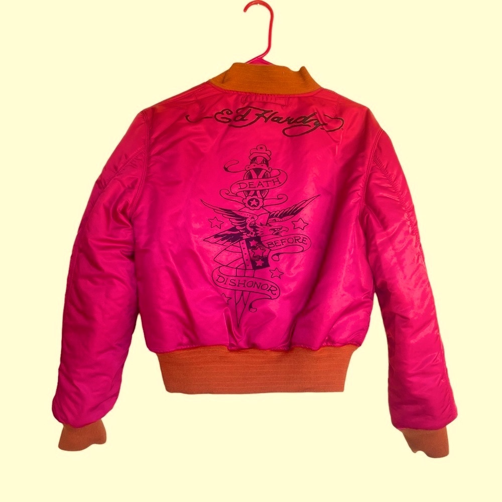 Ed Hardy Bomber Puffer Jacket Tiger Koi Fish Death Before Dishonor Reversible - Picture 3 of 7